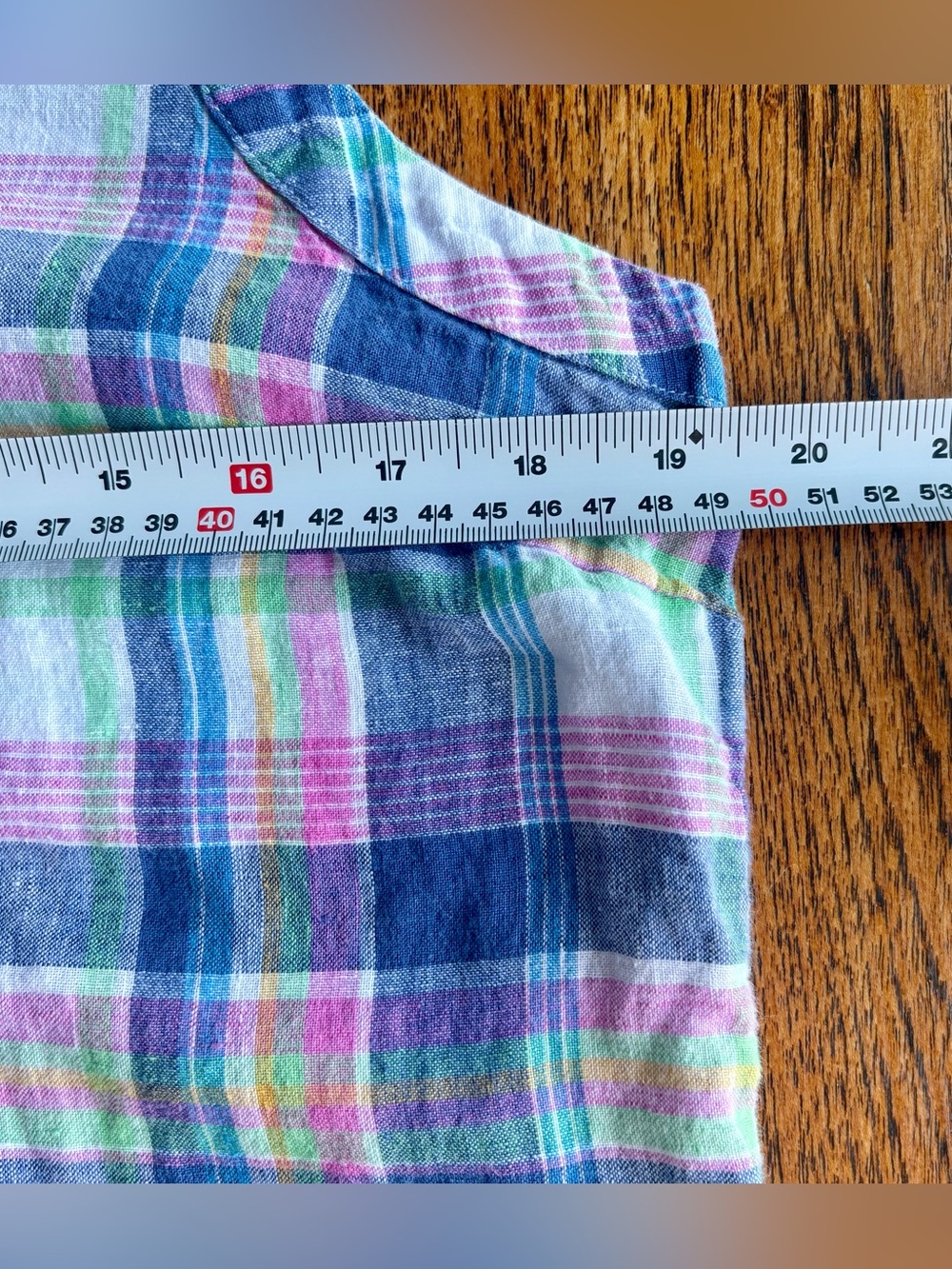 Talbots 100% Linen Madras Plaid Sleeveless Split Neck Top Shell Size M - Picture 6 of 9